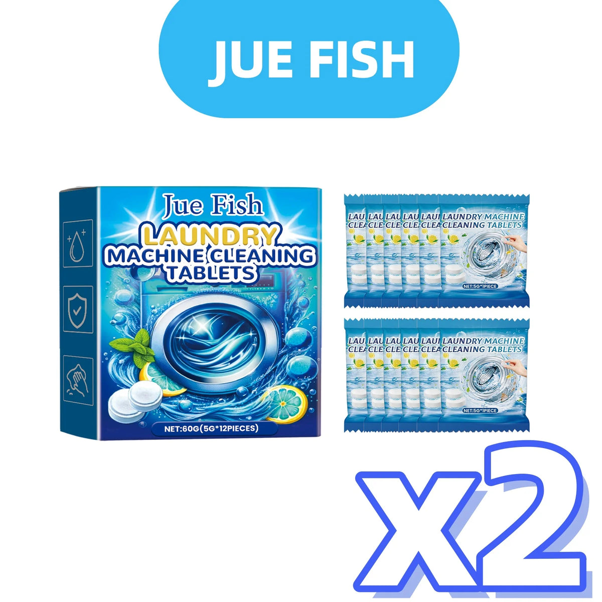 12pcs Washing Machine Cleaning Effervescent Tablets | Jue-Fish Washer Cleaning Tablets PLUSH 12pcs in boxed x 2