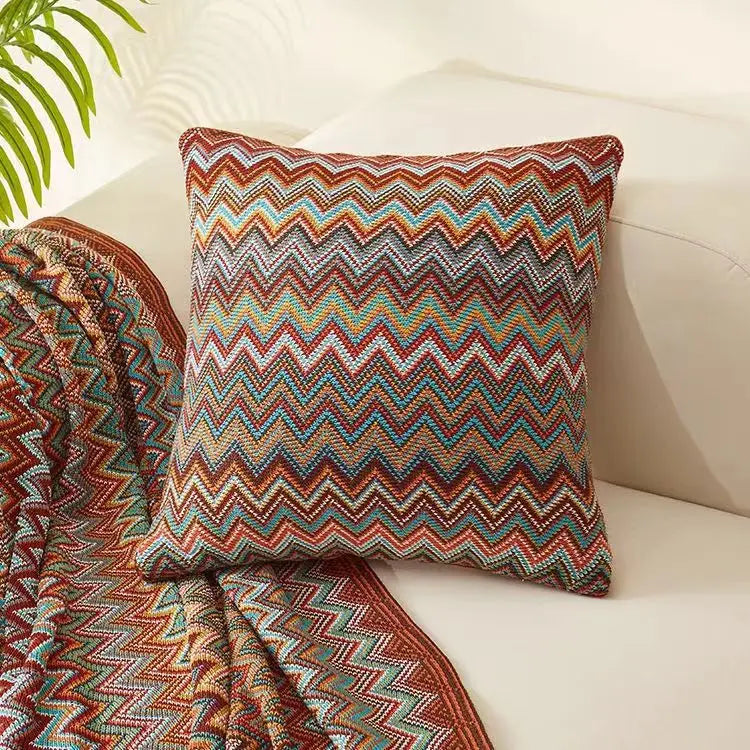Bohemian Knit Pillow Cover 45x45cm – Striped Cushion Case Knit Pillow Cover PLUSH B Cover Only 450*450mm