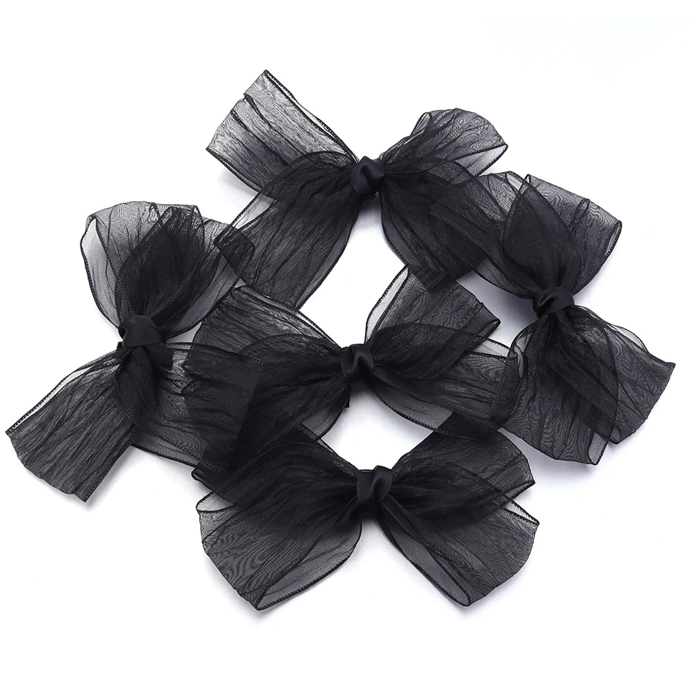 5pcs Satin Organza Ribbon Bows – DIY Crafts & Decoration Ribbon Bows PLUSH Black 10.5-11.5cm