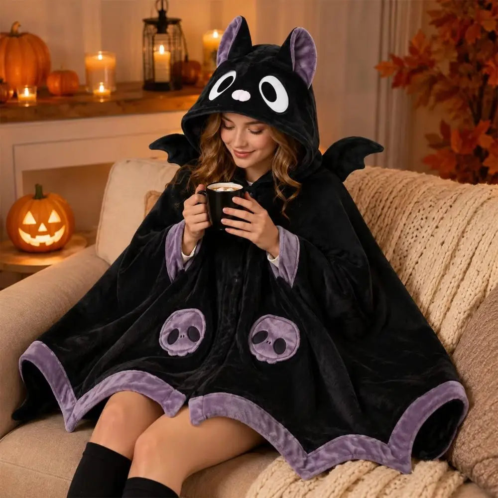 Ultra-Soft Plush Hooded Wearable Blanket Bat Cape Cloak Hooded Wearable Blanket PLUSH