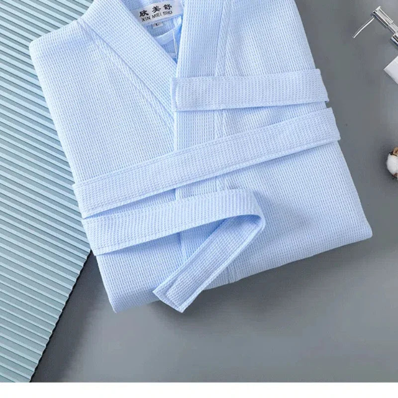 100% Cotton Waffle Kimono Bathrobe – Unisex V-Neck Robe Cotton Kimono Bathrobe PLUSH