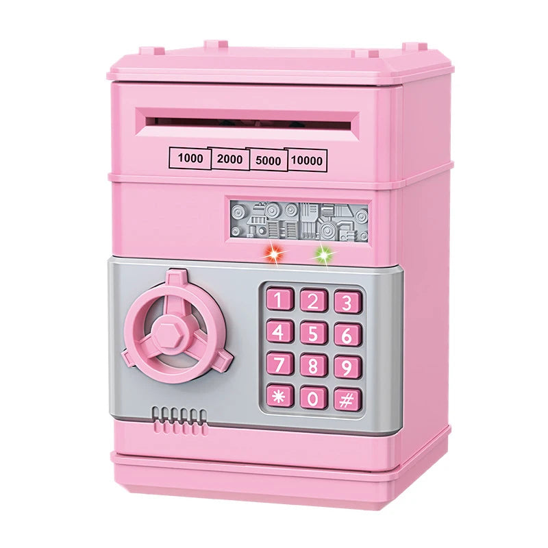 Kids ATM Piggy Bank – Password Lock Automatic Coin Money Safe Kids Coin Bank PLUSH Pink