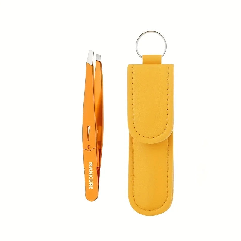 Ouriner Slant Tip Eyebrow Tweezers – Precision Stainless Steel Eyebrow Tweezers PLUSH Orange with bag