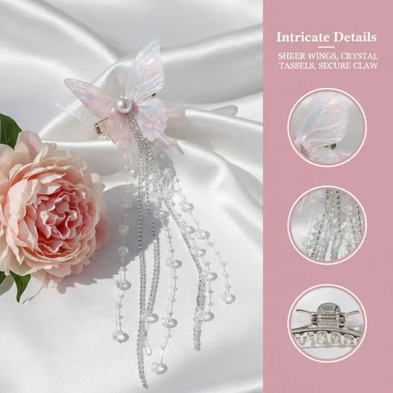 Fairy Butterfly Beaded Tassel Hairpin – Wedding & Party Beaded Hair Clip PLUSH