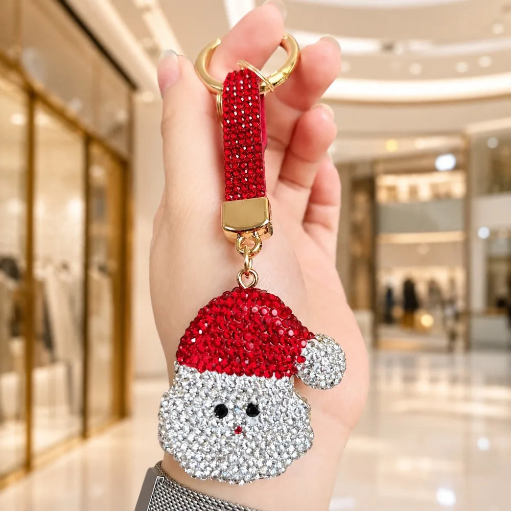 Santa Claus Rhinestone Christmas Keychain – DIY Xmas Charm Christmas Keychain Charm PLUSH Style 1