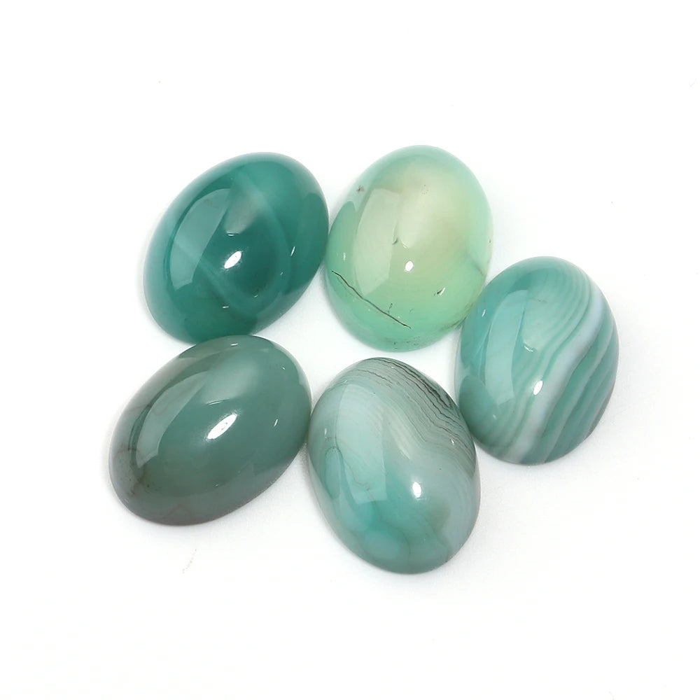 Striped Green Agate Oval Cabochon Flat Back Gemstone Beads DIY Gemstone Cabochon Beads PLUSH 13x18mm 5pcs