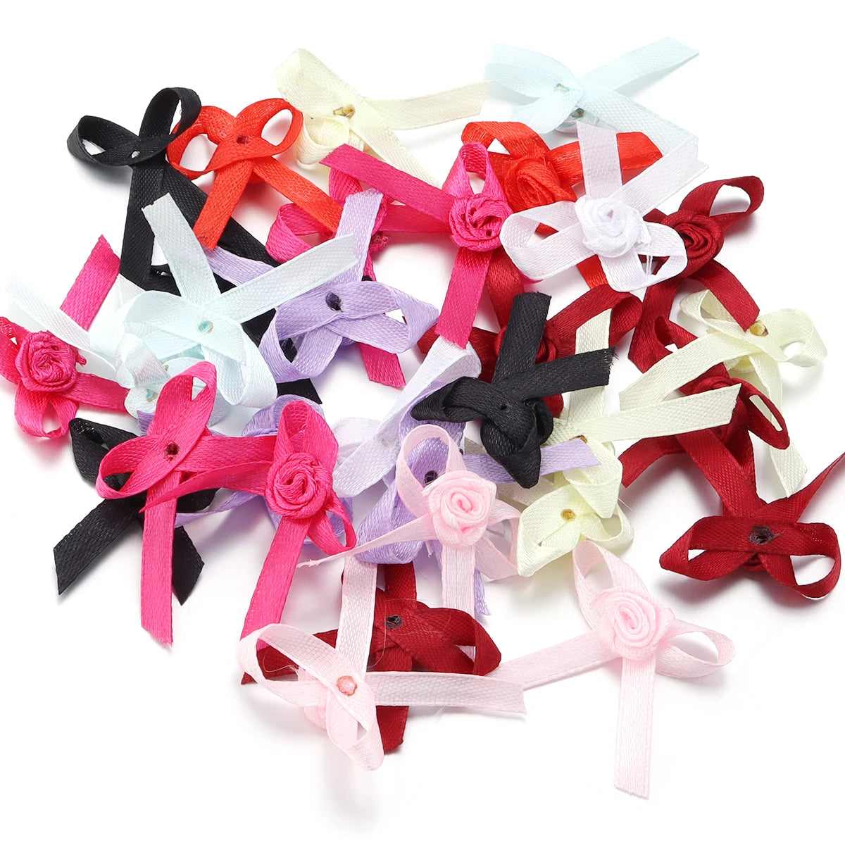 50pcs Satin Ribbon Bows 3.5x4.5cm – Colorful DIY Craft Bowknots Satin Ribbon Bows PLUSH Mixed 3.5x4.5cm