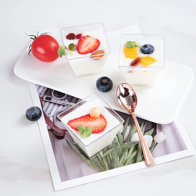 50/100pcs Clear Ladder Plastic Dessert Cups – Party Food Cups Plastic Dessert Cups PLUSH