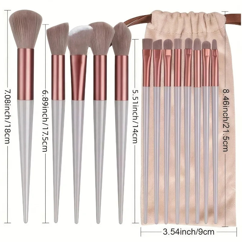 13-Piece Soft Cosmetic Brush Set – Eye Shadow, Foundation & More Cosmetic Brush Set PLUSH Brown 13pcs