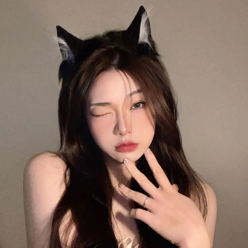 Furry Cat Ears Headband & Hair Clips – Cosplay Lolita Set Cat Ears Headband PLUSH