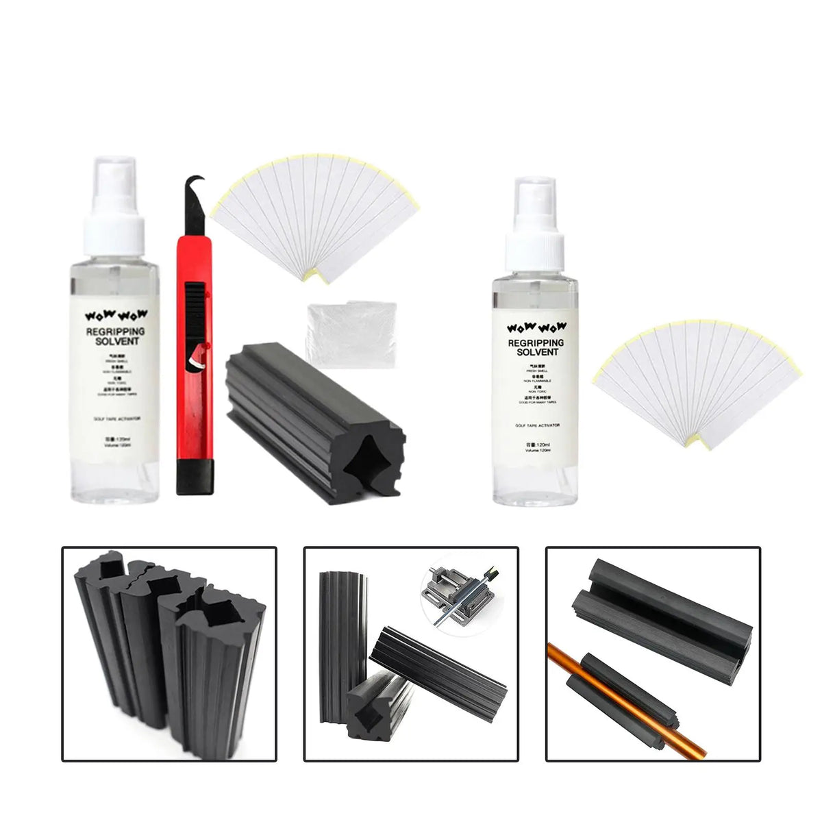 Golf Club Regripping Kit – 15 Tape Strips & 120ml Solvent Golf Grip Kit PLUSH