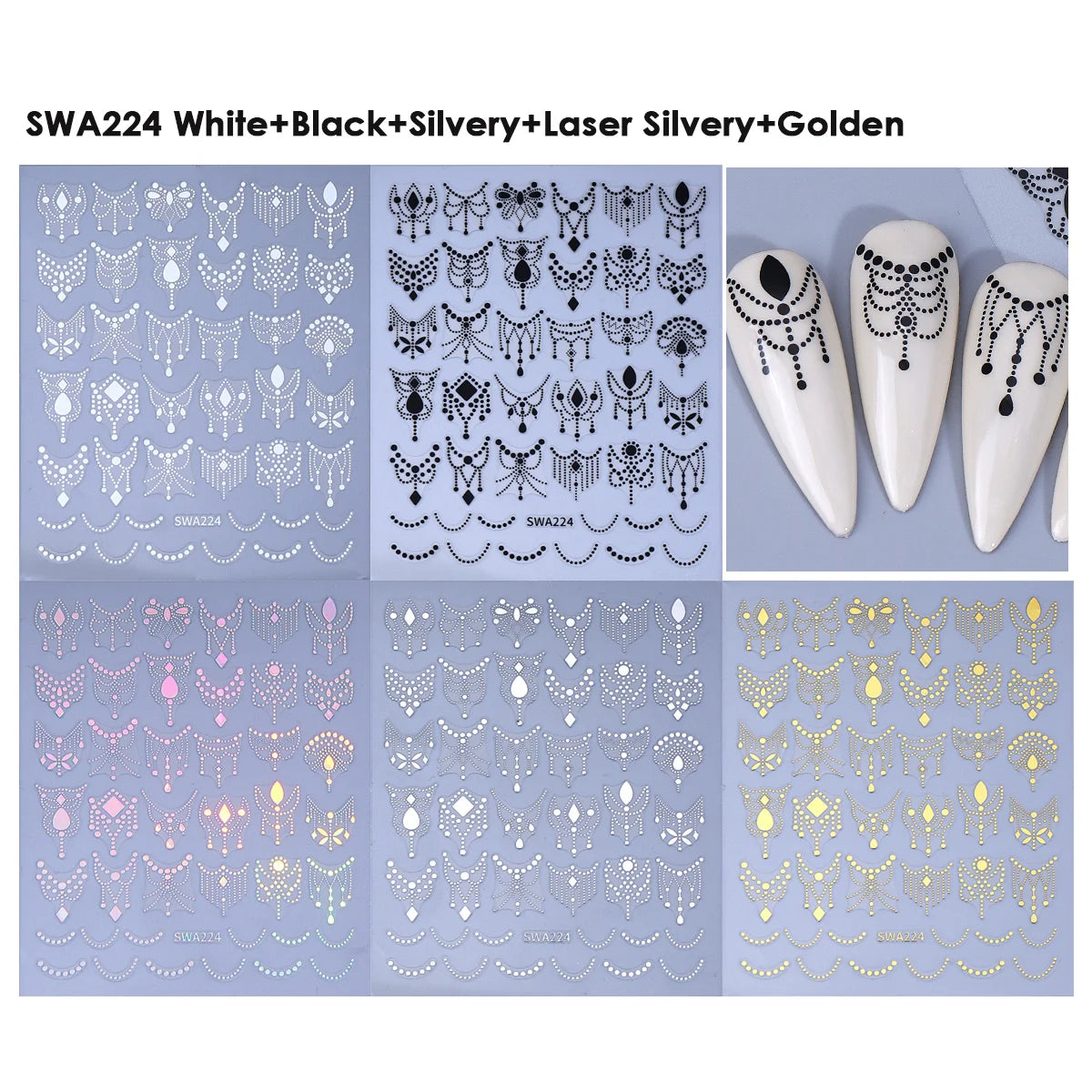Retro Pearl Lace Nail Stickers – Mandala Floral Decals 4/5pcs Nail Art Stickers PLUSH SWA224 5Color
