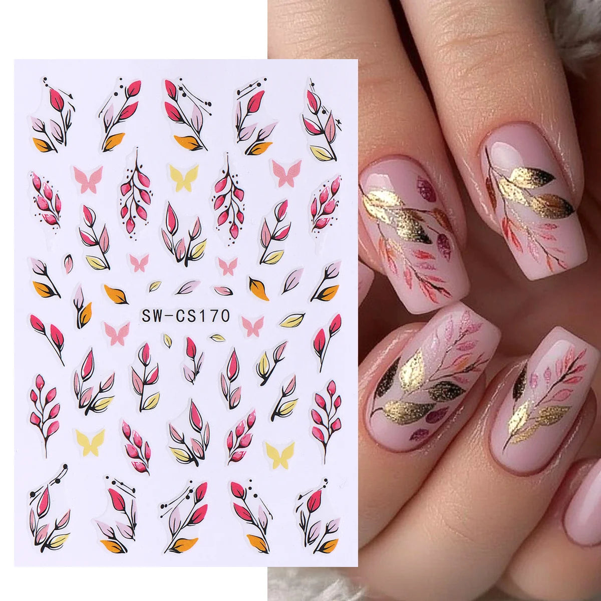 3D Autumn Leaf Nail Decals – 2 Sheets Watercolor Foliage Art Nail Art Decals PLUSH