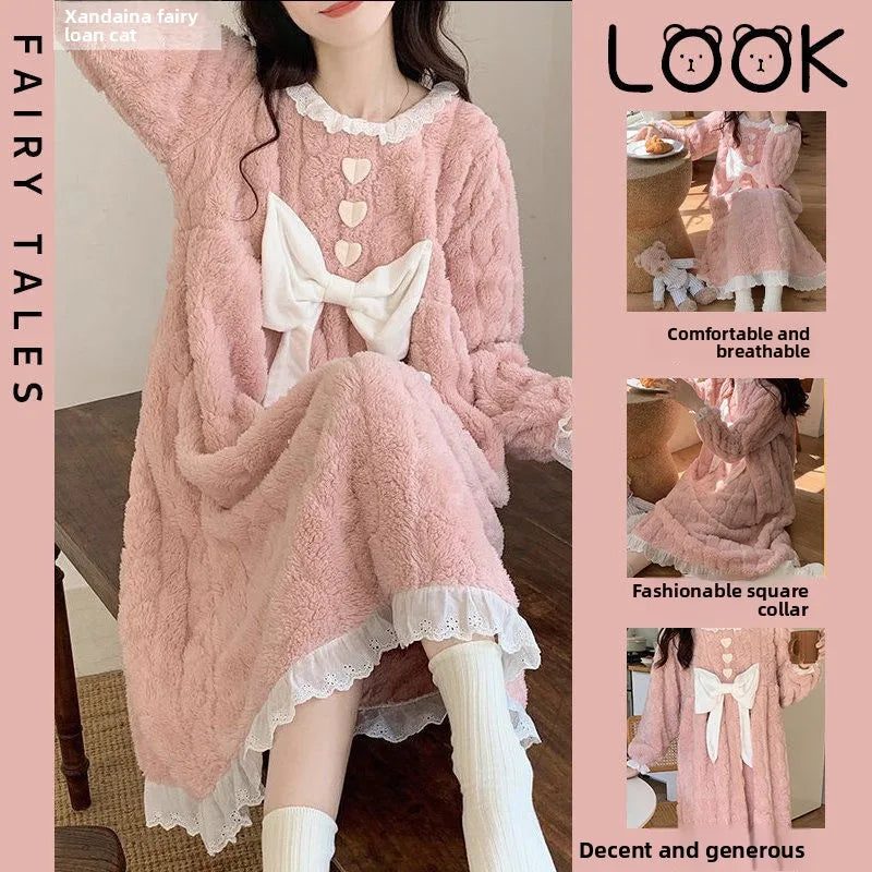 Women's Thickened Coral Fleece Sleep Dress – Warm Winter Nightgown Women's Nightgown PLUSH