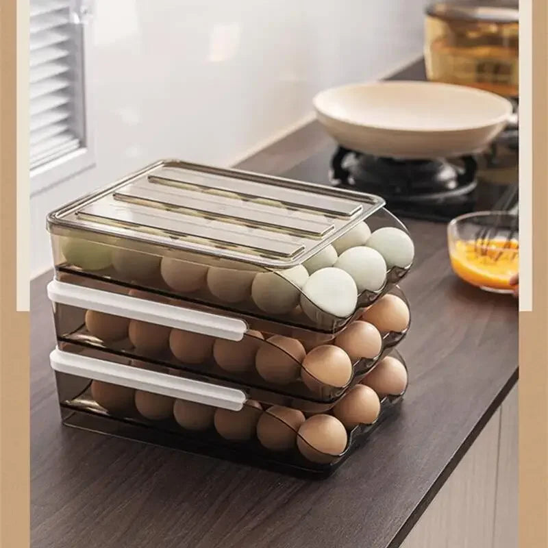 Automatic Slide Egg Organizer – 54-Egg Fridge Storage Box Egg Storage Organizer PLUSH