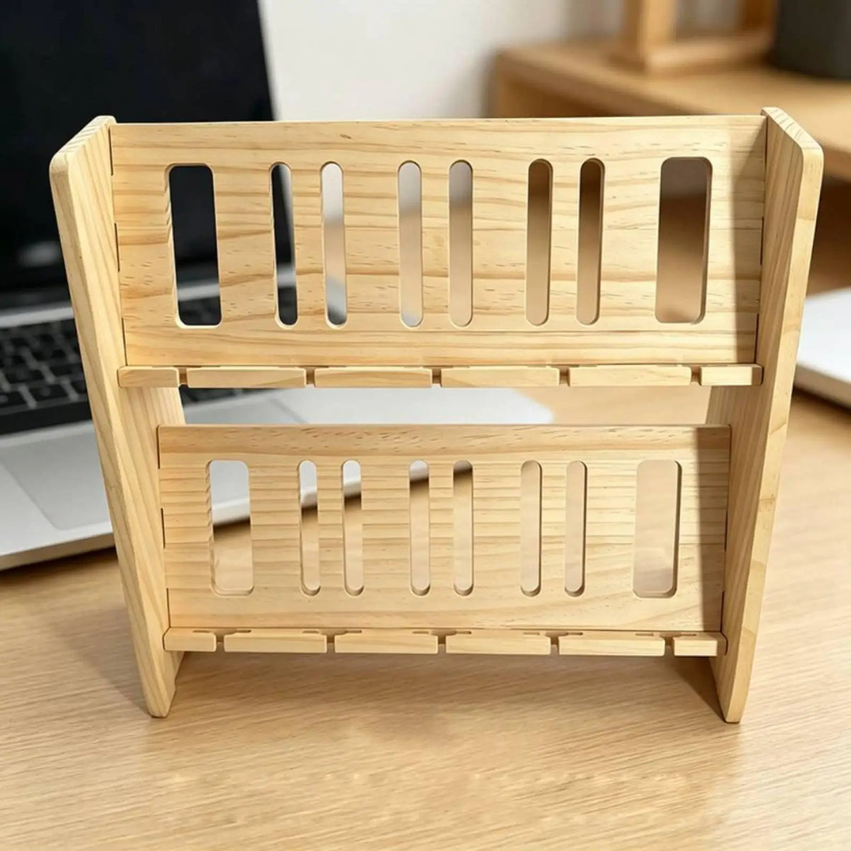 Solid Wood Multi-Layer Phone Stand – Dual Slot Desk Organizer Desk Phone Stand PLUSH