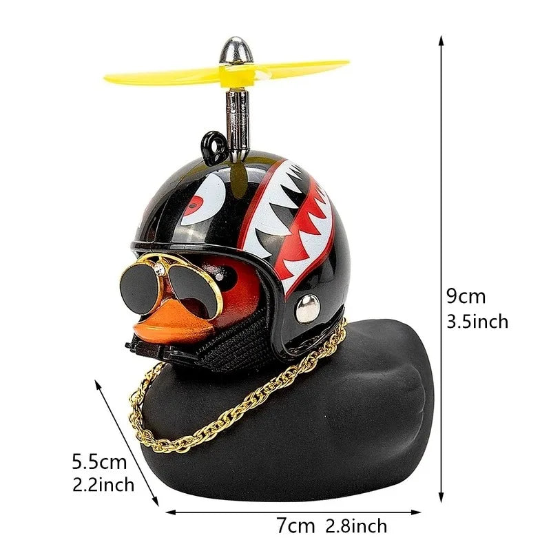 Cute Yellow Duck Car Decoration – Helmet Sunglasses Propeller Novelty Figurine PLUSH