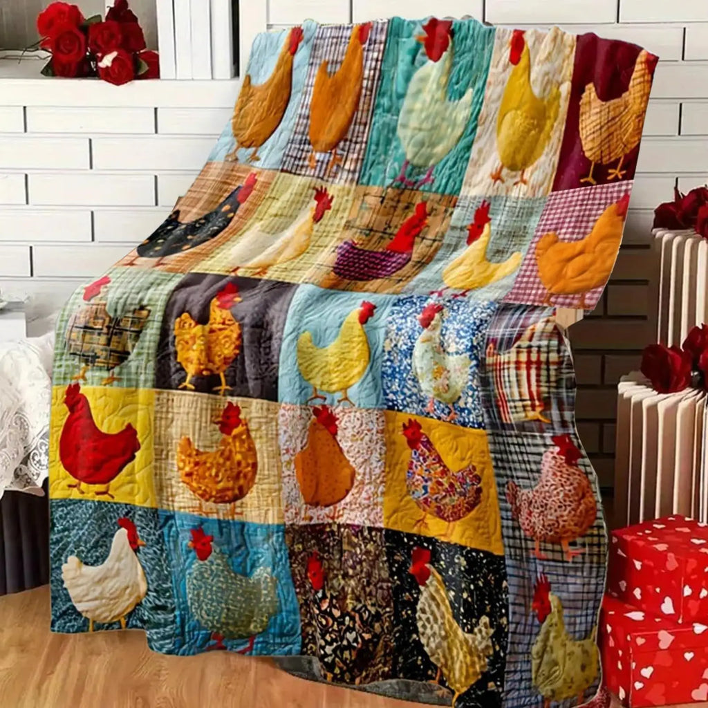 Chicken Print Flannel Throw Blanket – Soft Cozy Animal Quilt Throw Blanket PLUSH
