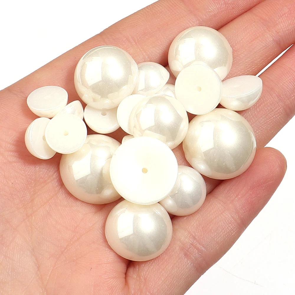 Beige Half Round No-Hole Imitation Pearl Beads 10-100pcs DIY Jewelry Craft Beads PLUSH