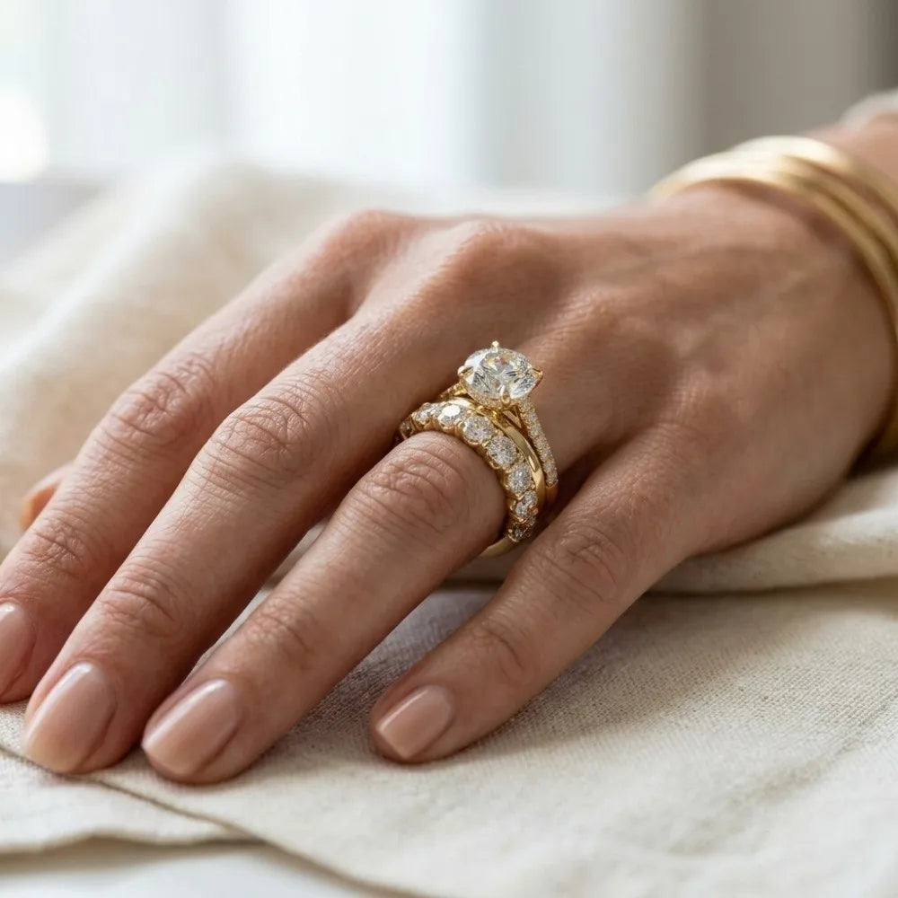 3-Piece Copper Zircon Stackable Ring Set – Gold Tone Fashion Stackable Ring Set PLUSH