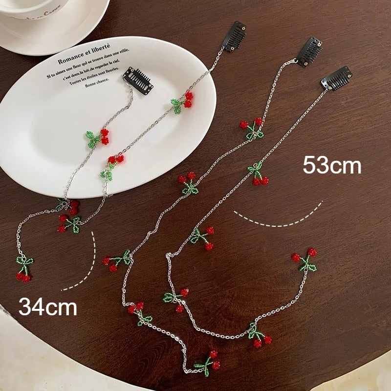 Red Cherry Tassel Hair Clip – Braided Wax Thread Charm Tassel Hair Clip PLUSH
