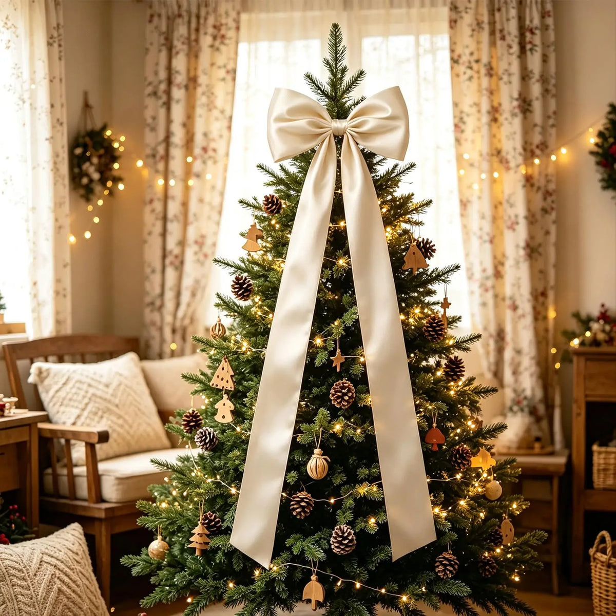 Large 47" Christmas Tree Bow Topper – Plush 3D Holiday Décor Christmas Tree Topper PLUSH
