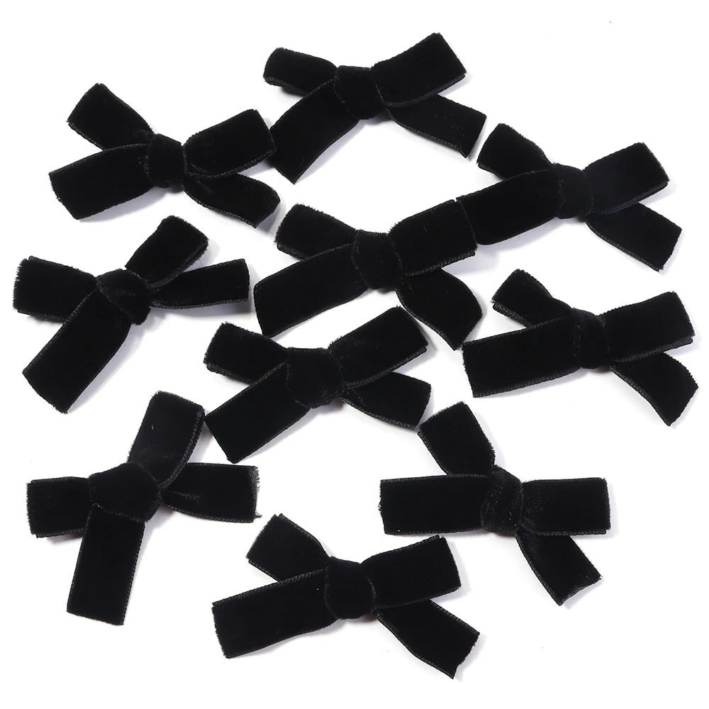 10pcs Velvet Bowknot Bows – DIY Jewelry & Christmas Decor Velvet Craft Bows PLUSH black 1.5cm
