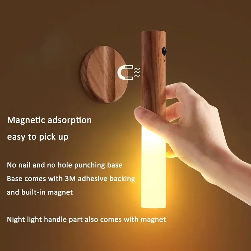 Wooden Motion Sensor Night Light – Rechargeable Magnetic Wall Lamp Motion Sensor Night Light PLUSH