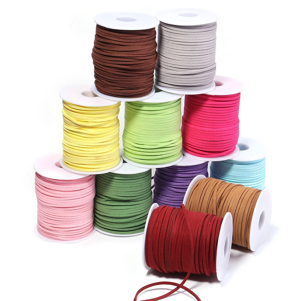 50 Yards Flat Faux Suede Cord 2.6mm – Colorful Velvet Leather Rope Jewelry Cord PLUSH