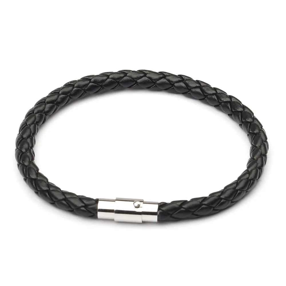 Braided Leather Bracelet Unisex Magnetic Clasp – Multi Colors Leather Cord Bracelet PLUSH Black