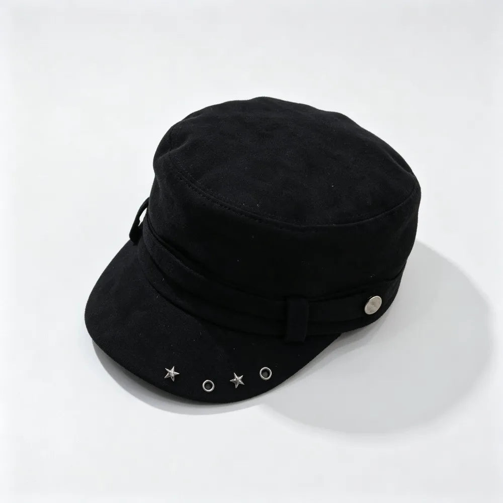 Vintage Newsboy Peaked Cap – Soft Flat Top Hat for Women Newsboy Flat Cap PLUSH Black