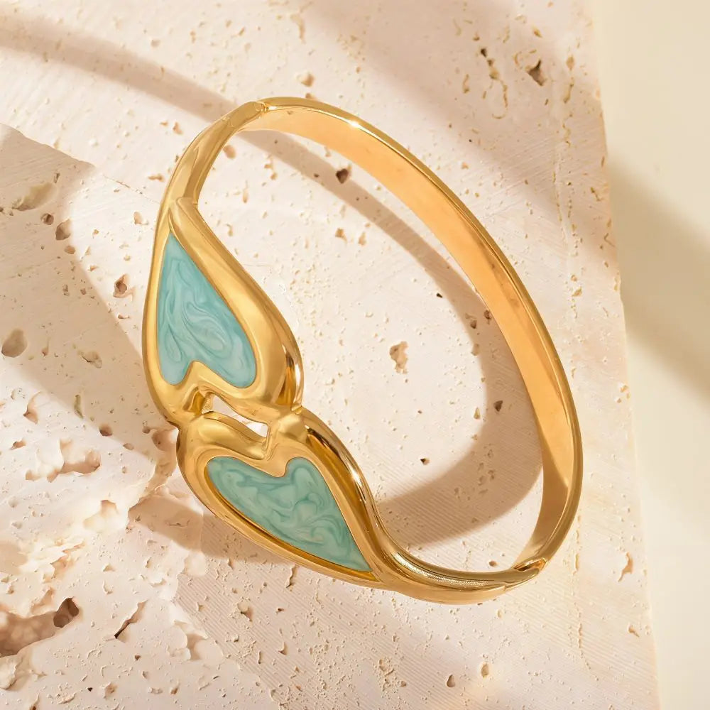 Heart Shape Enamel Bangle Bracelet – Cloisonné Flower Design Enamel Bangle Bracelet PLUSH