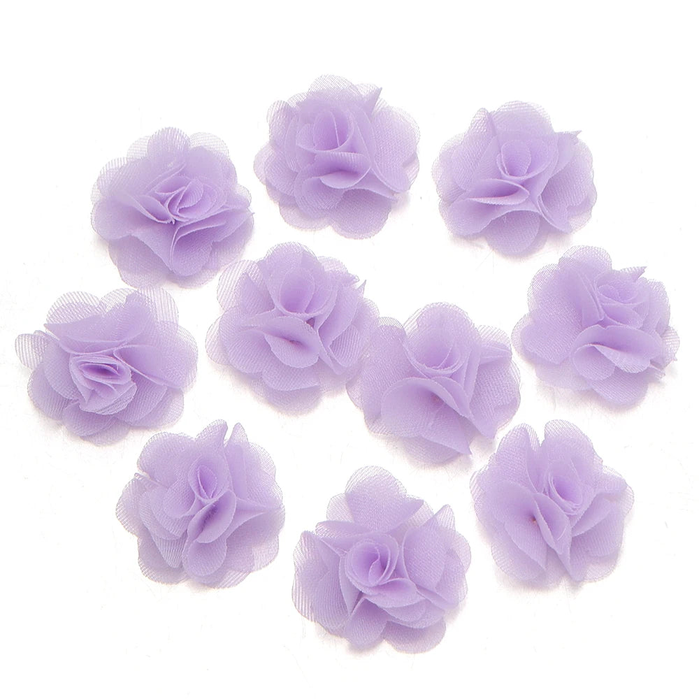 10pcs 2cm Chiffon Organza Flower Appliques – DIY Hair & Decor Fabric Flower Appliques PLUSH Purple