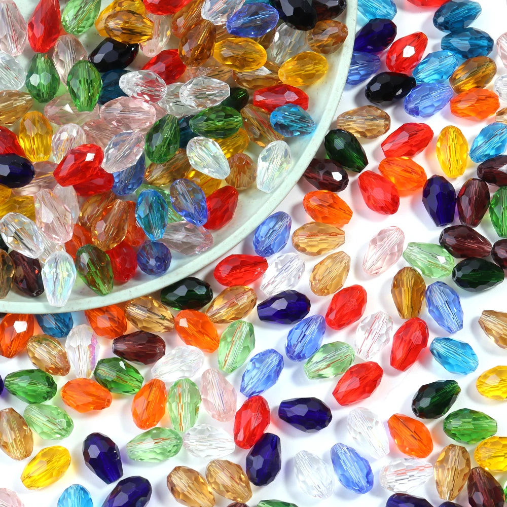 50pcs Faceted Teardrop Crystal Glass Beads – DIY Jewelry Making Glass Spacer Beads PLUSH