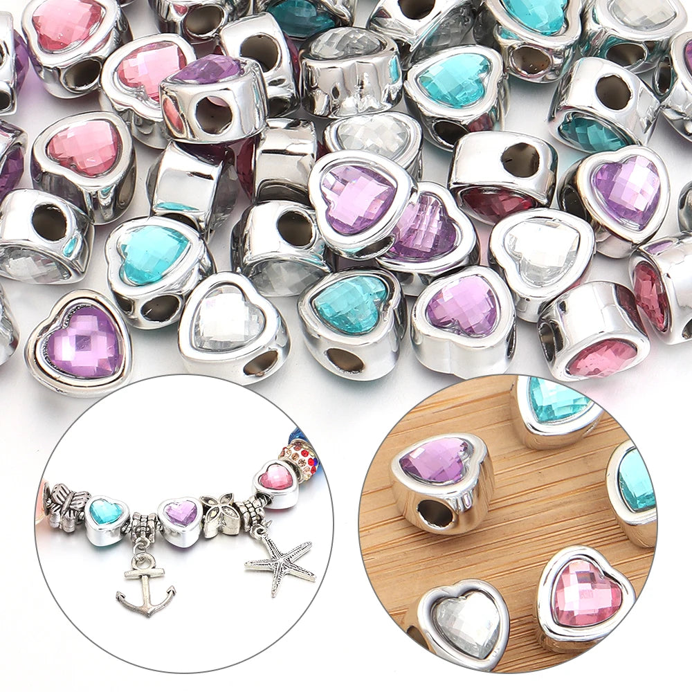 10pcs Rhinestone Heart Big Hole Spacer Beads – DIY Jewelry Jewelry Spacer Beads PLUSH
