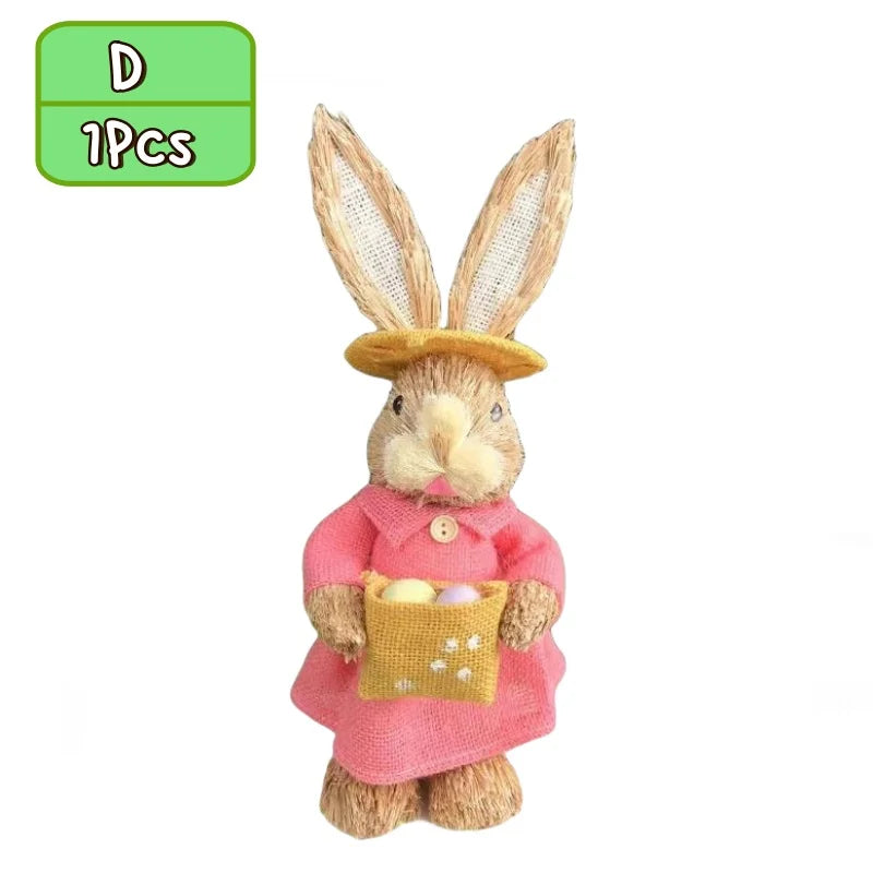 Straw Bunny Rabbit Ornaments – Easter Home Garden Decor | Buy 1 Get 1 Easter Bunny Ornament PLUSH D-1PCS 35CM