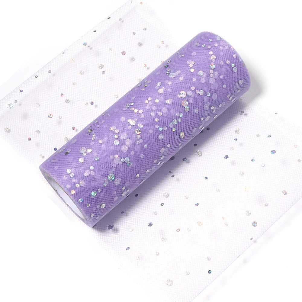 10 Yards Laser Sequin Glitter Tulle Mesh Fabric 15cm – DIY Craft Glitter Tulle Fabric PLUSH light purple 15cm