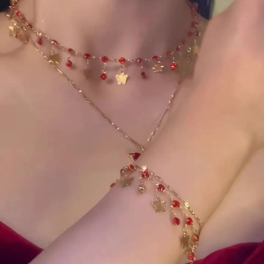Zircon Butterfly Rhinestone Double Layer Choker Necklace Choker Necklace PLUSH