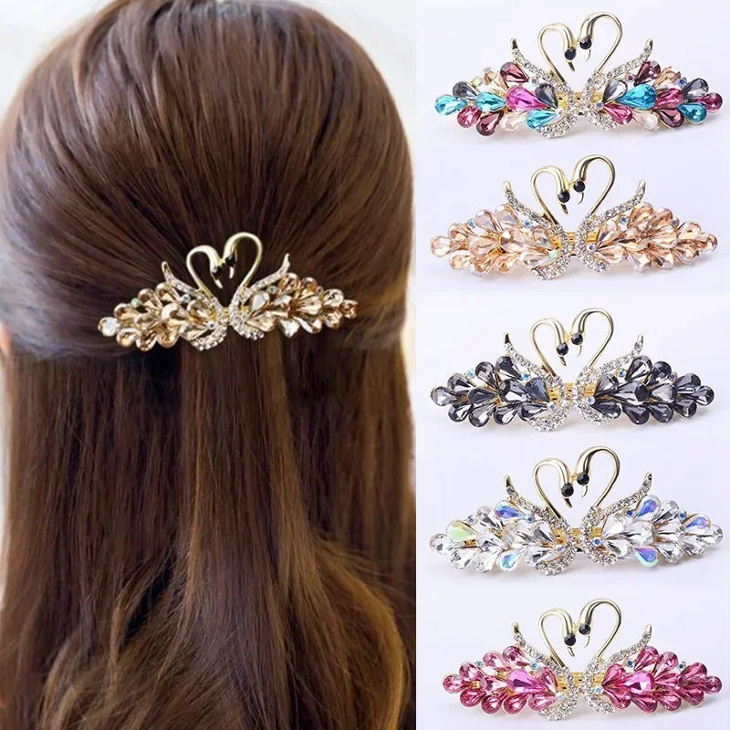Swan Rhinestone Hair Clips – Colorful Barrettes for Women Rhinestone Hair Clip PLUSH