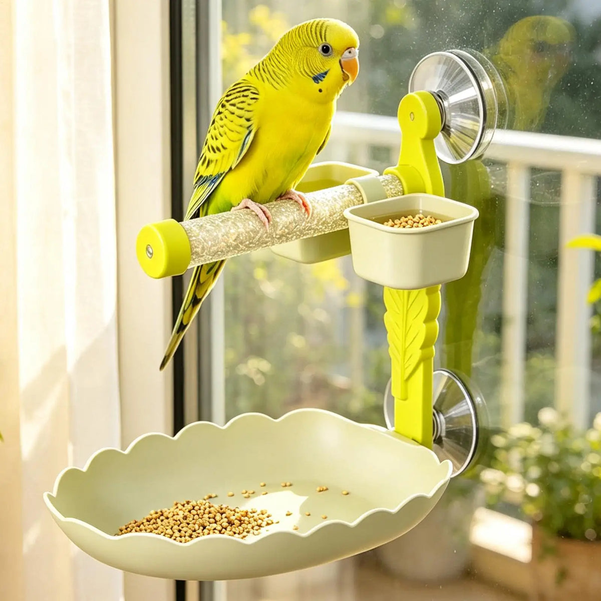 Suction Cup Bird Perch Stand with Feeder & Water Bowl Bird Perch Stand PLUSH