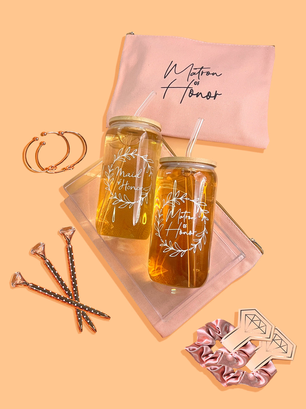 Bridesmaid Proposal Gift Set – 16oz Glass Cup & Makeup Bag Bridesmaid Gift Set PLUSH