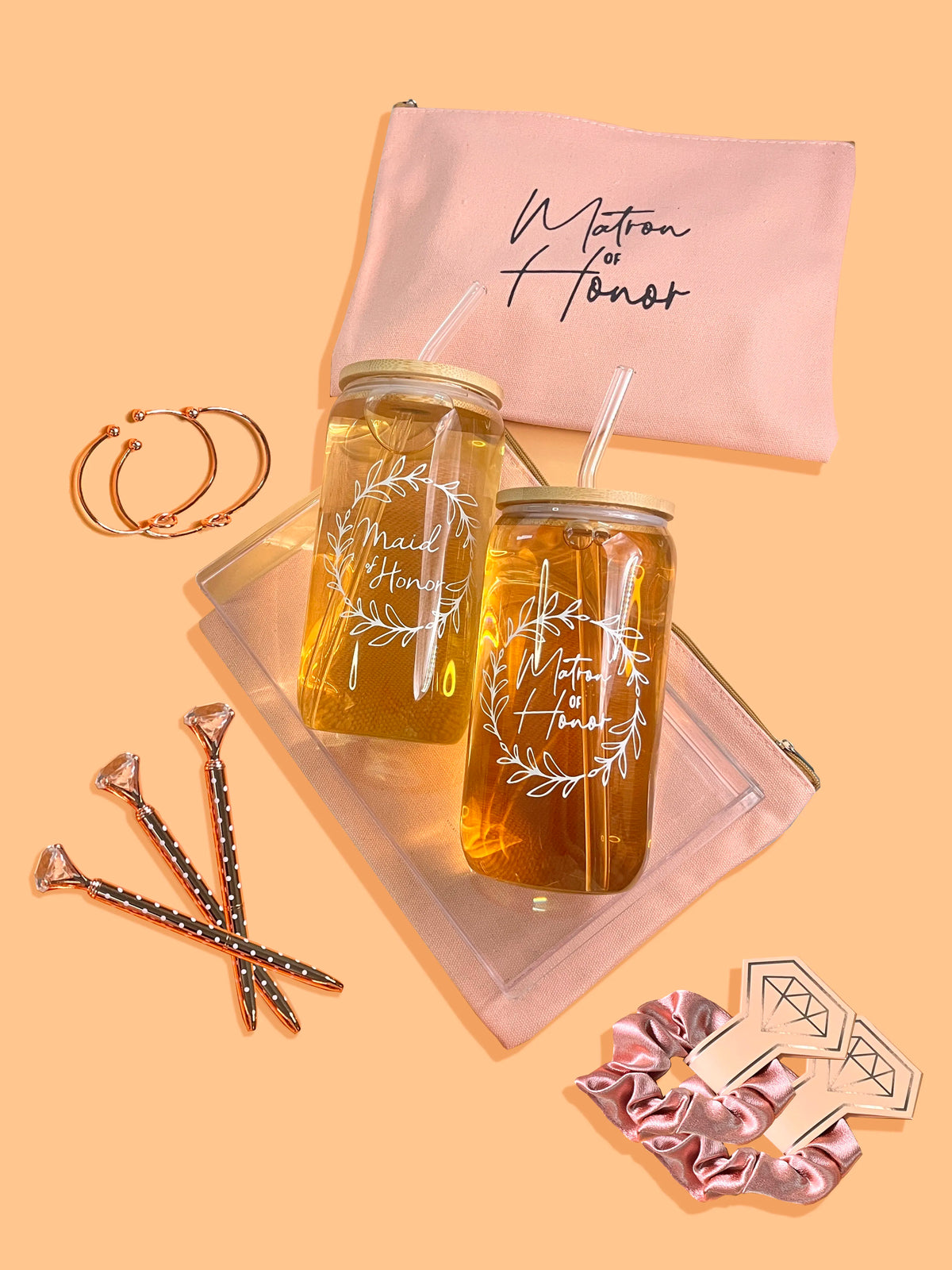 Bridesmaid Proposal Gift Set – 16oz Glass Cup & Makeup Bag Bridesmaid Gift Set PLUSH