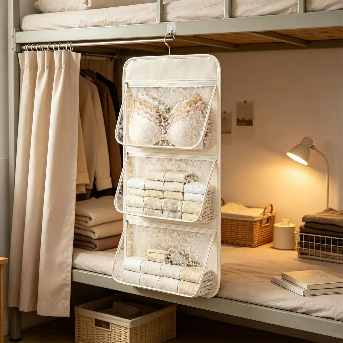 Hanging Mesh Closet Organizer – 3-Pocket Wardrobe Storage Bag Closet Organizer Bag PLUSH