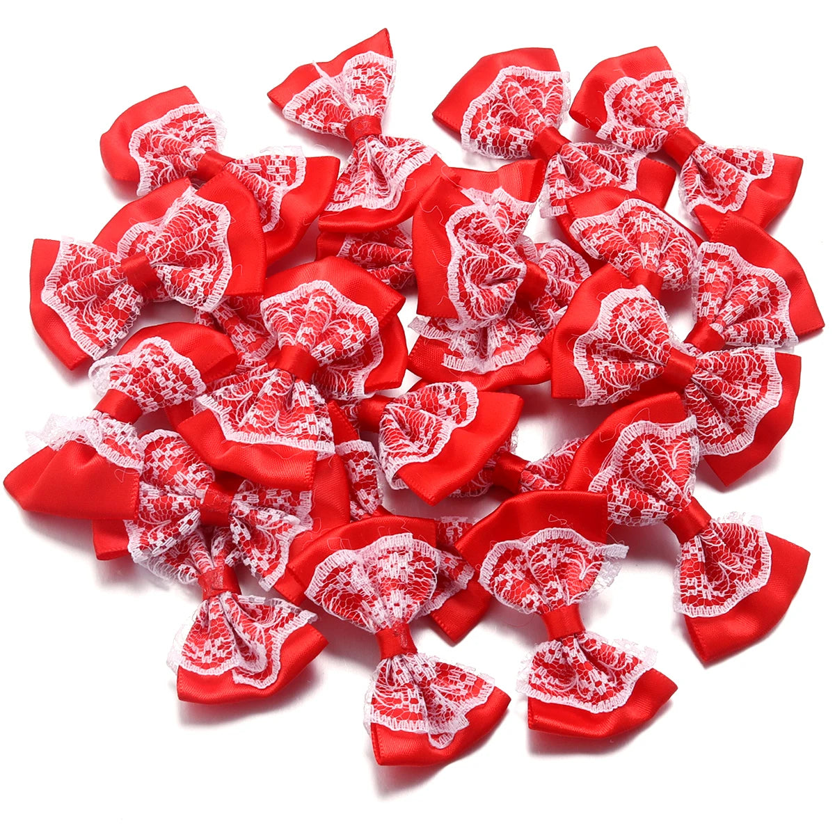 20pcs Double Layer Satin Ribbon Bows – Colourful DIY Craft Ribbon Craft Bows PLUSH Red 3.5X5.7cm