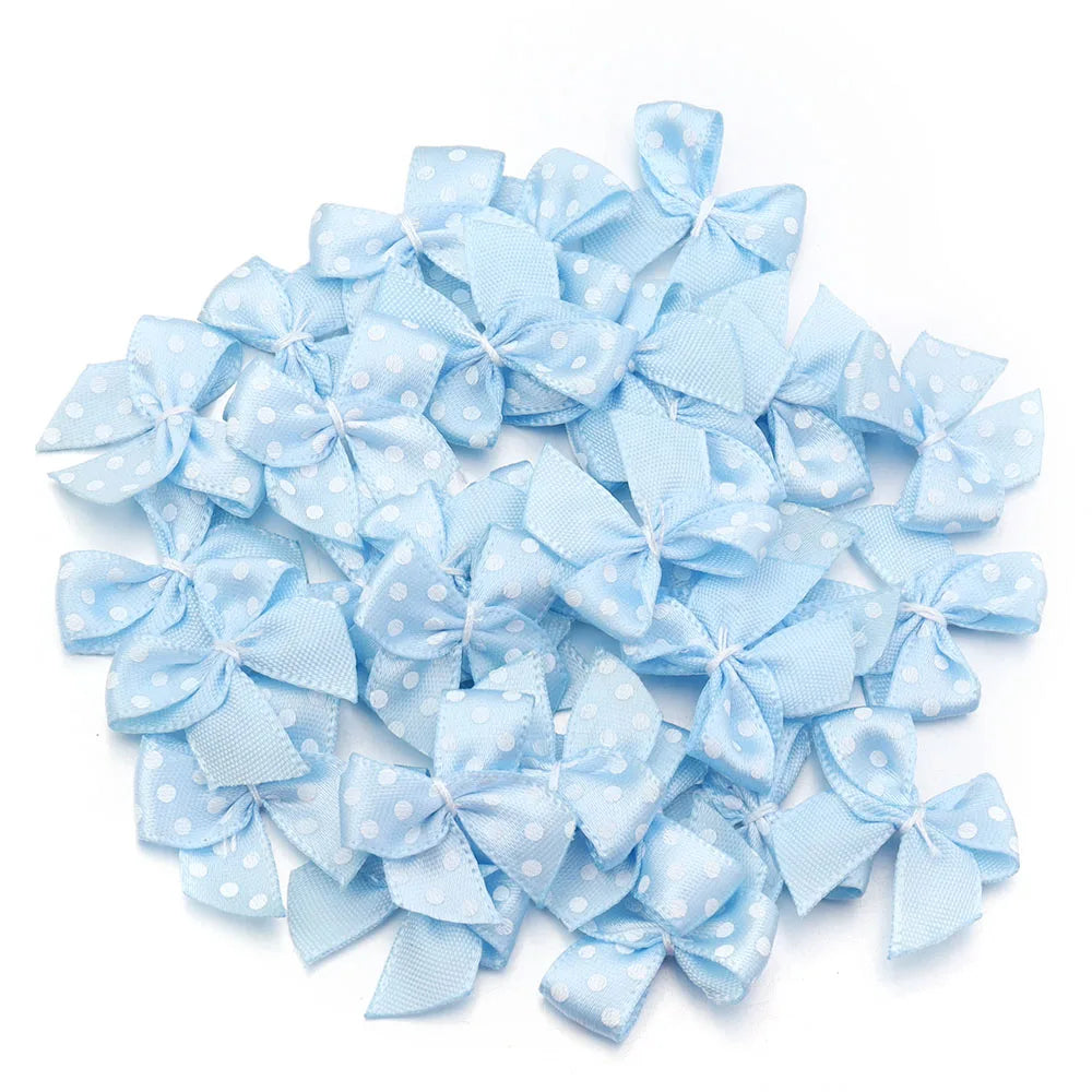 30pcs Mini Polka Dot Ribbon Bows 2.5cm – DIY Craft Decor Ribbon Bows PLUSH Blue 2.5X2.5cm