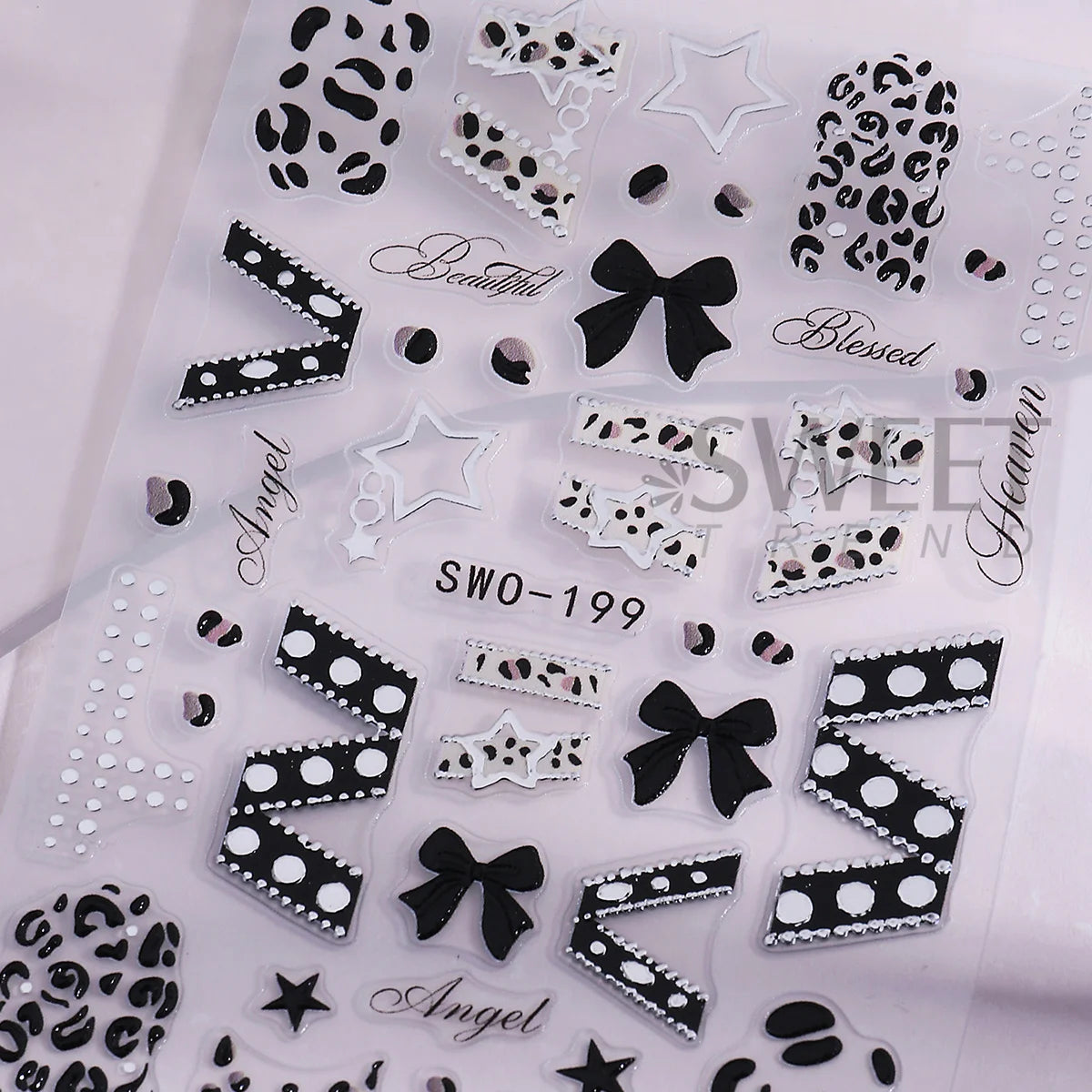 Y2K 3D Matte Nail Decals – Star Leopard Bow Belt Stickers 2pcs Nail Art Decals PLUSH