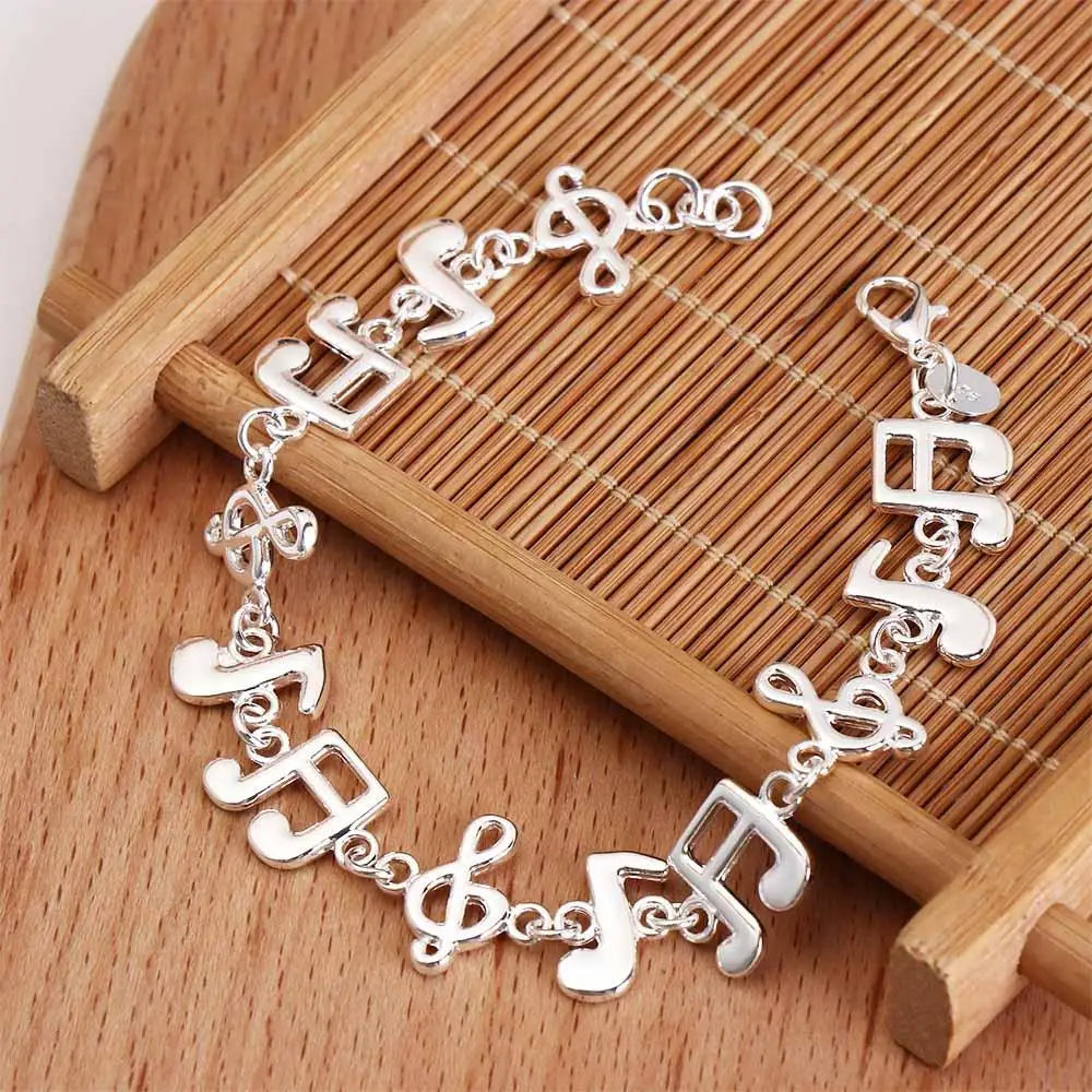 Silver Music Note Bracelet – Adjustable Unisex Bangle Chain Link Bracelet PLUSH