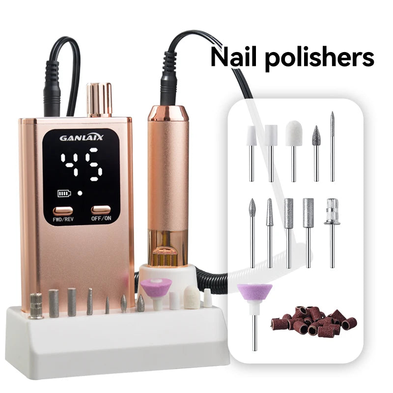 Rechargeable Electric Nail Drill – Gel & Acrylic Grinder Electric Nail Drill PLUSH Gold USB Type-C