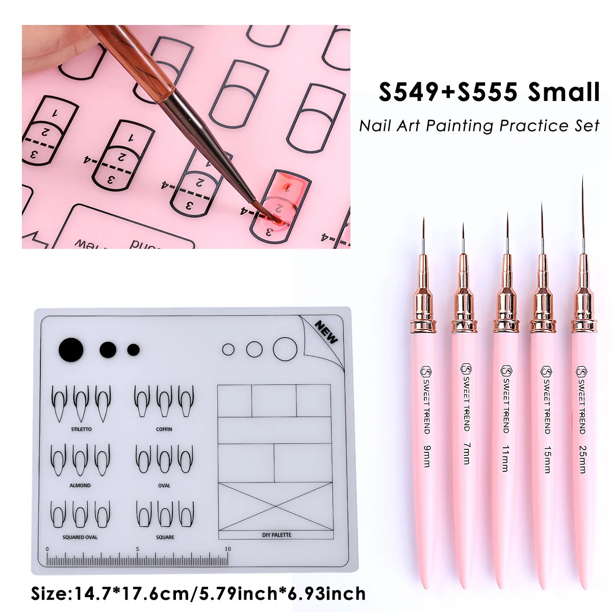 Silicone Nail Practice Mat & Liner Pen Set | Manicure Training Nail Art Practice Set PLUSH S549 S555 Small