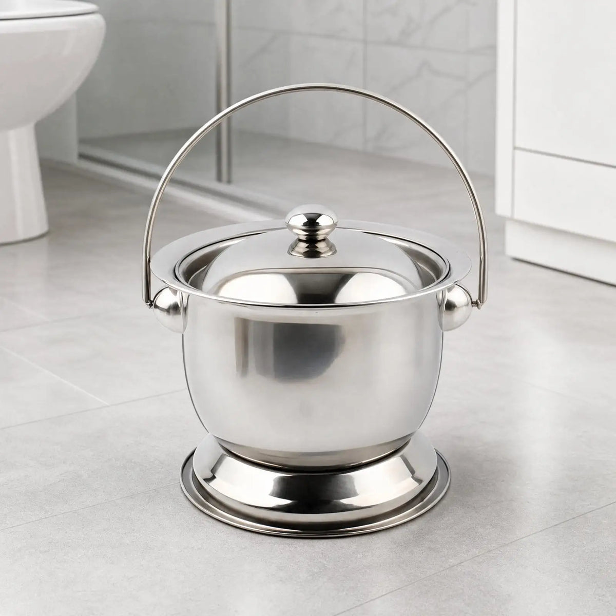 Portable Bedside Toilet Stainless Steel | Soft Seat & Brush Portable Bedside Commode PLUSH